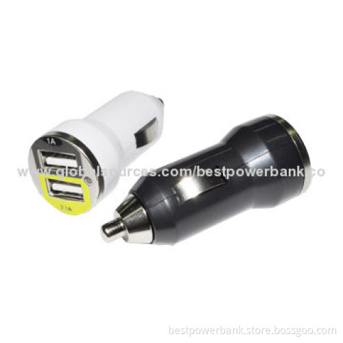 Hot-sell 5V 2.1A 2 USB Port Smart Car Chargers for Phones/Tablet PCs, Sized 32 x 20 x 60mm